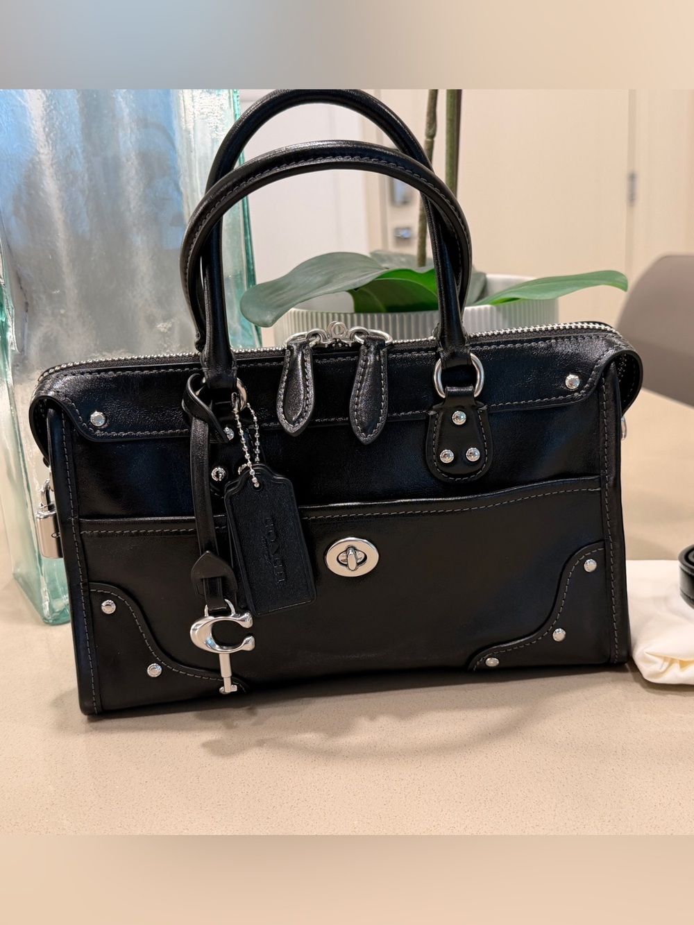Coach Rhyder Satch Bag 24 in Black Glazed Leather NWT